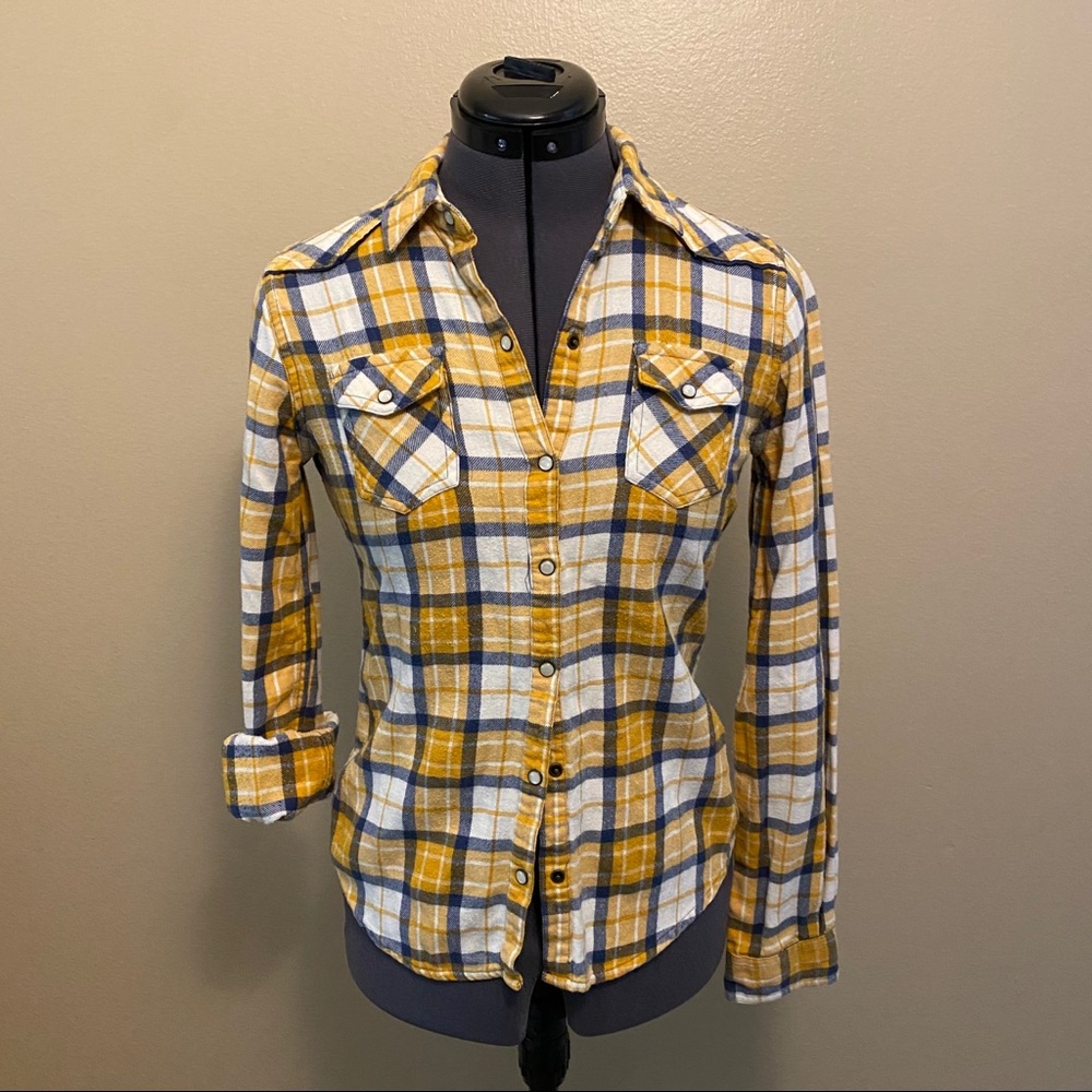 Yellow plaid flannel button up